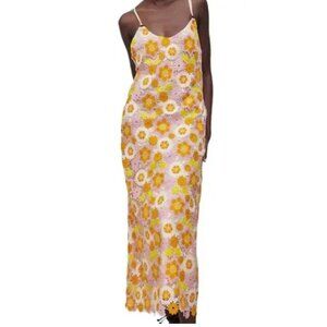 ZARA CROCHET FLORAL MIDI DRESS Size MEDIUM FESTIVAL BOHO COTTAGECORE SHABBY CHIC